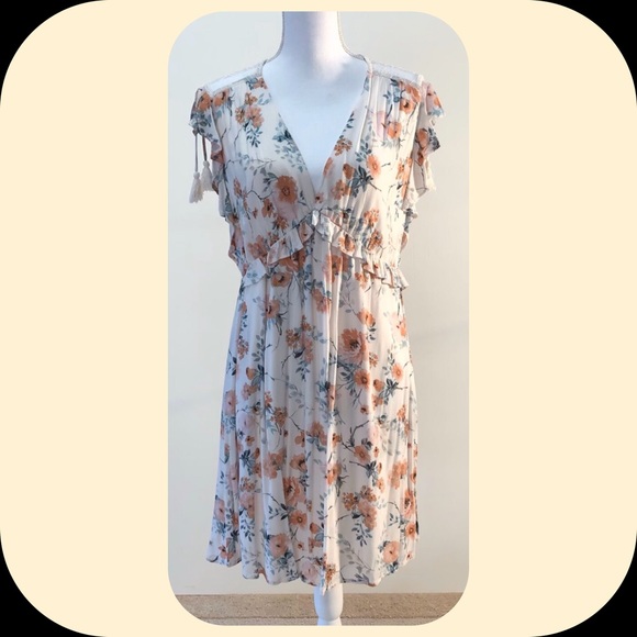 Xhilaration Dresses & Skirts - Cream & pink floral dress, with lace & tassels